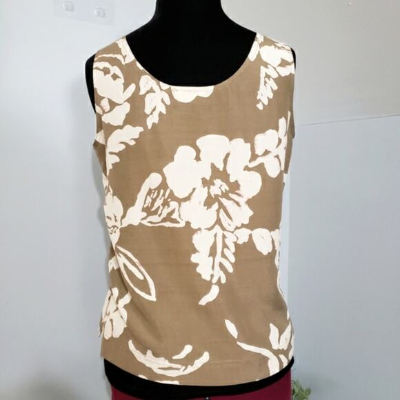Vintage debra deRoo Silk Taupe and Cream Scoopneck Macro Floral Tank Top Blouse - Picture 3 of 8
